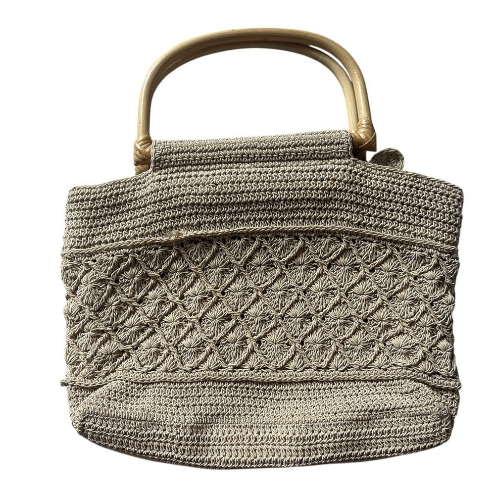 Vintage Y2K Faded Glory Crochet Handbag Mini Wooden Handles